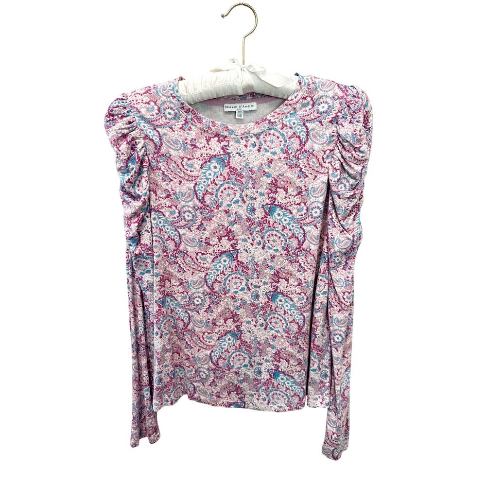 MAISON D’ AMELIE | Pink Paisley Ruched Sleeve Long Sleeve Top | XS